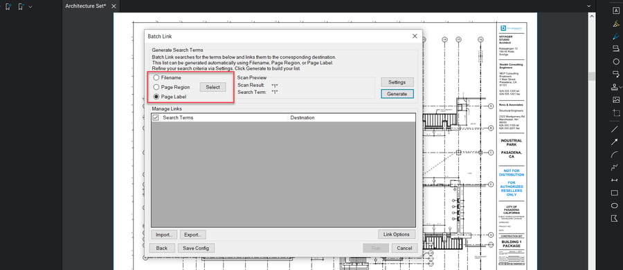 Choose batch link source - Bluebeam Revu - TAVCO