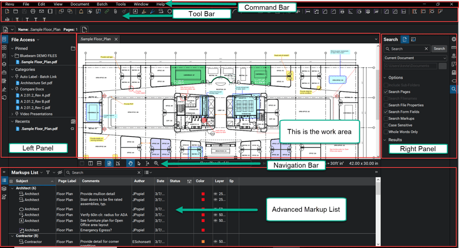 Bluebeam Revu Interface and Navigation