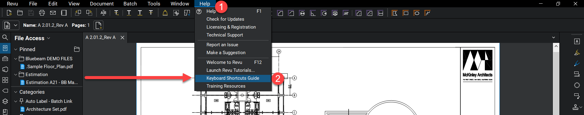 Keyboard shortcuts - Help Menu in Bluebeam Revu