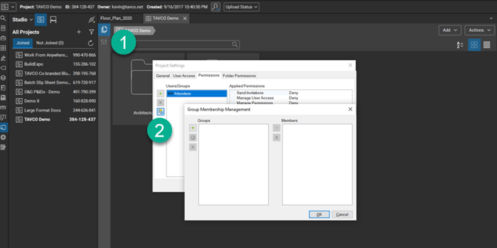 Project and Session Setting Window - TAVCO