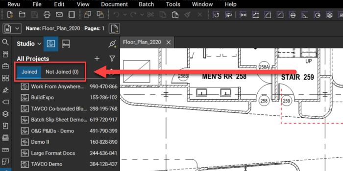 Revu 20 Studio Joined - Not Joined Tabs - TAVCO