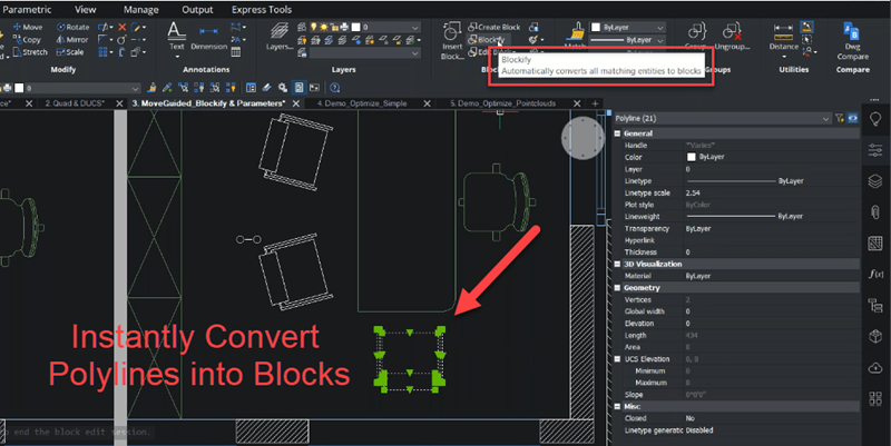 BricsCAD Blockify - Convert Polylines into Block References