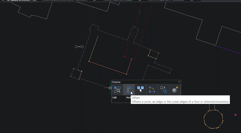 BricsCAD Offset Polyline with QUAD Cursor