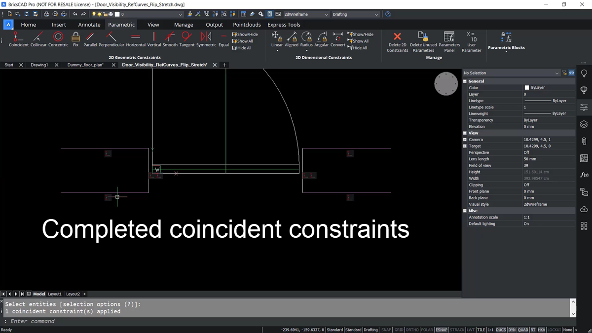 BricsCAD - Completed Coincident constraints on parametric block - TAVCO