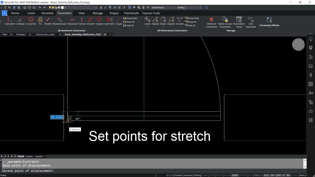 BricsCAD - Defining Points of displacement for stretch - TAVCO
