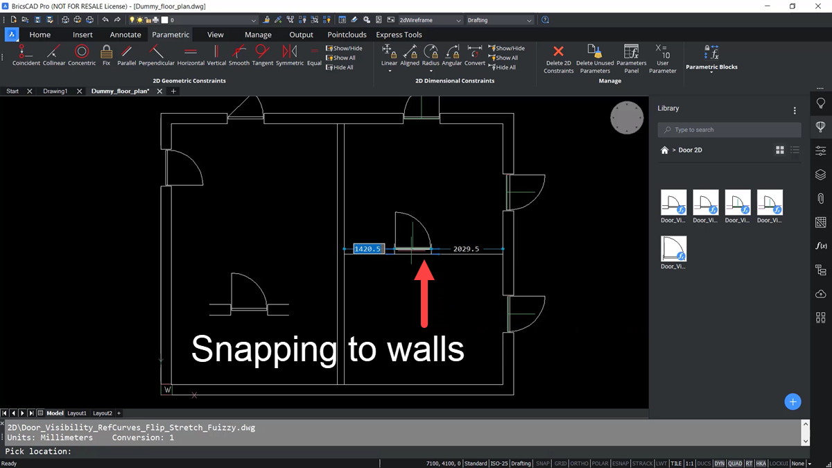 BricsCAD - Door Parametric Block snapping to walls - TAVCO