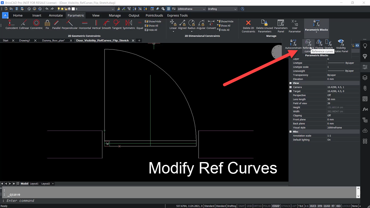 BricsCAD - Parametrics blocks flexible reference curves - TAVCO