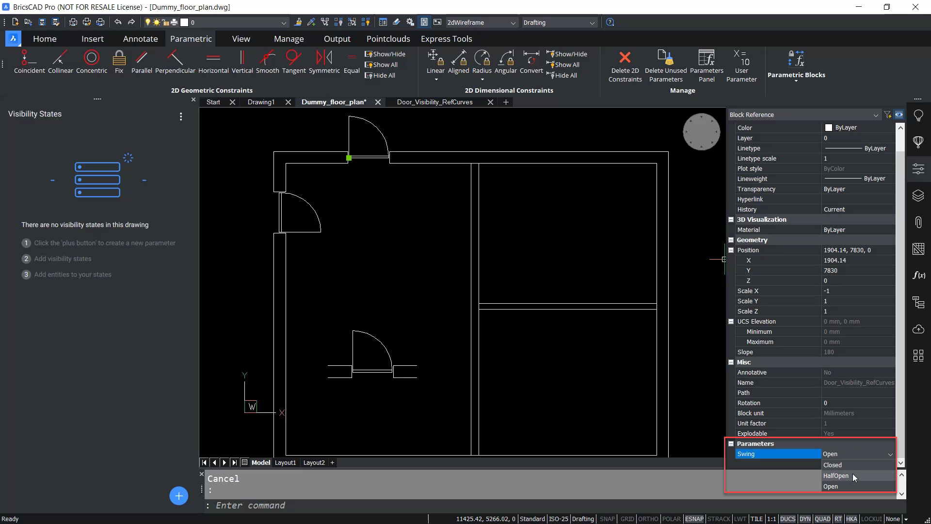 BricsCAD - properties half open or open - TAVCO