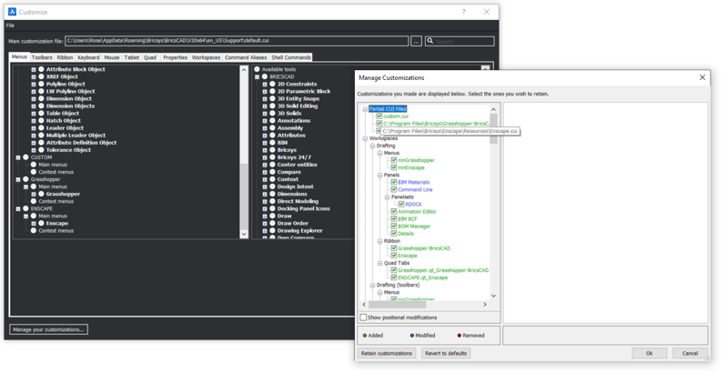 CUI - Customizations in BricsCAD CAD Software