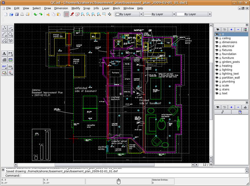 LibreCAD basement drawing