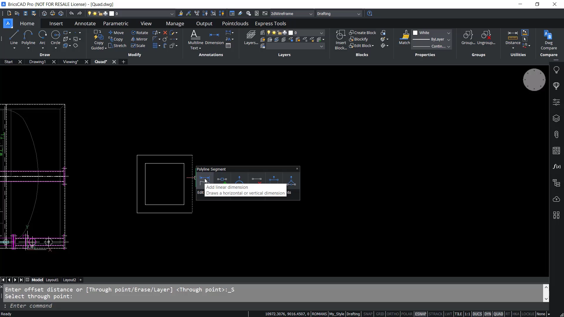 BricsCAD QUAD Cursor - Linear Dimension Tool