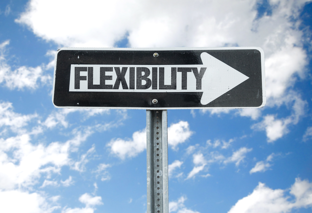 Flexibility direction sign with sky background
