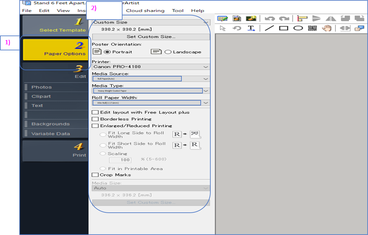 Canon PosterArtist - Step 2 - Select Paper Options